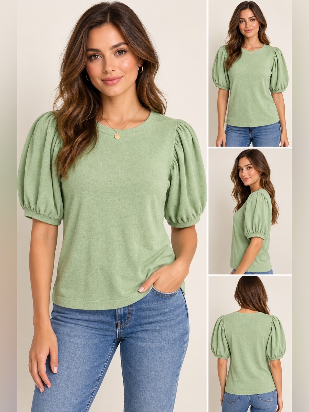 Banana Republic Women’s Size S Sage Green Puff Sleeve Cashmere Angora Blend Top